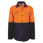 Kids Two Tone Long Sleeve Cotton Drill Shirt