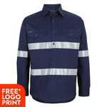 Mens Close Front Long Sleeve 150G Work Shirt Reflective Tape