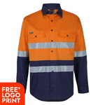 Mens Hi Vis (D+N) Long Sleeve Stretch Work Shirt with Tape