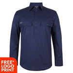 Mens Long Sleeve Stretch Close Front Work Shirt