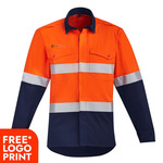 Mens Orange Flame Hi Vis  Hoop Taped Open Front Spliced Shirt 