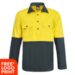 Mens Half Placket Vented Cotton Drill Shirt Semi Gusset Sleeve