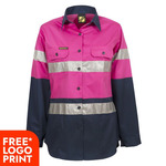 Womens Hi Vis Vented Cotton Drill Shirt CSR Reflective Tape