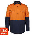 Mens Hi Vis Close Front Long Sleeve 150G Work Shirt