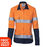Womens HiVis Two Tone Drill Long Sleeve Shirt with 3M R/Tape